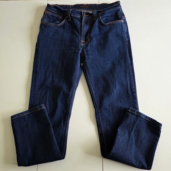Nudie Jeans Co Thin Finn Dry Ecru Embo Jeans Mens 33(29) x 34(28) Preppy HEMMED - Picture 8 of 16